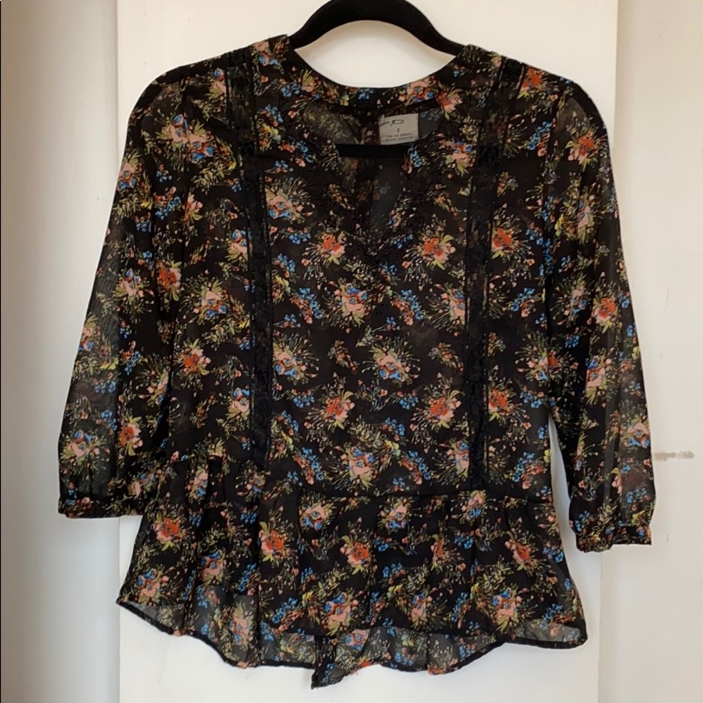Pins & Needles Black Floral Sheer Peplum Blouse